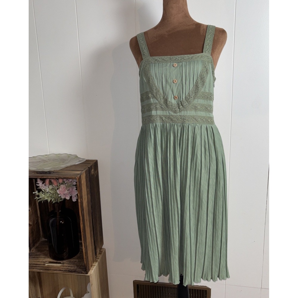 Matilda Jane Sz Small Green Dress Sleeveless Adjustable Straps Side Zip New